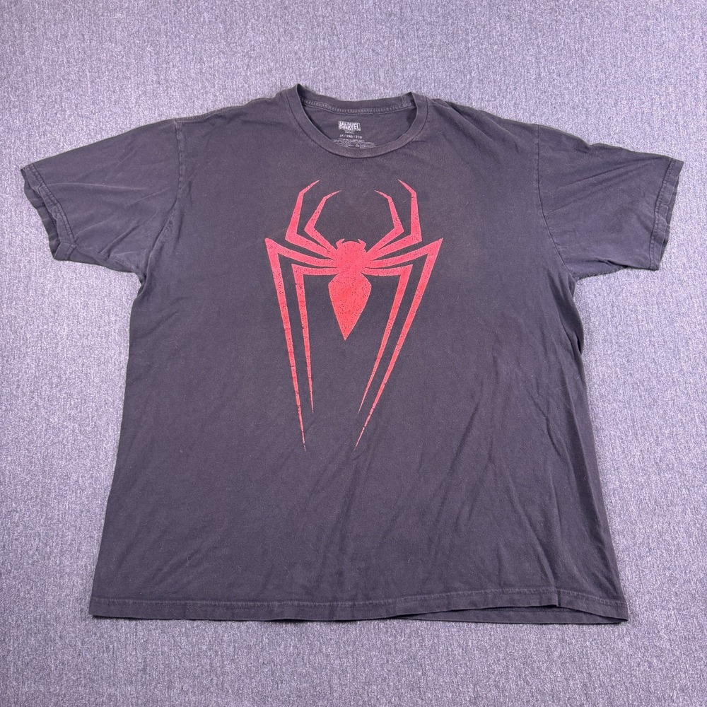Marvel Man Miles Morales Red Spider Logo Crew Neck Black Graphic T-Shirt Size 2X
